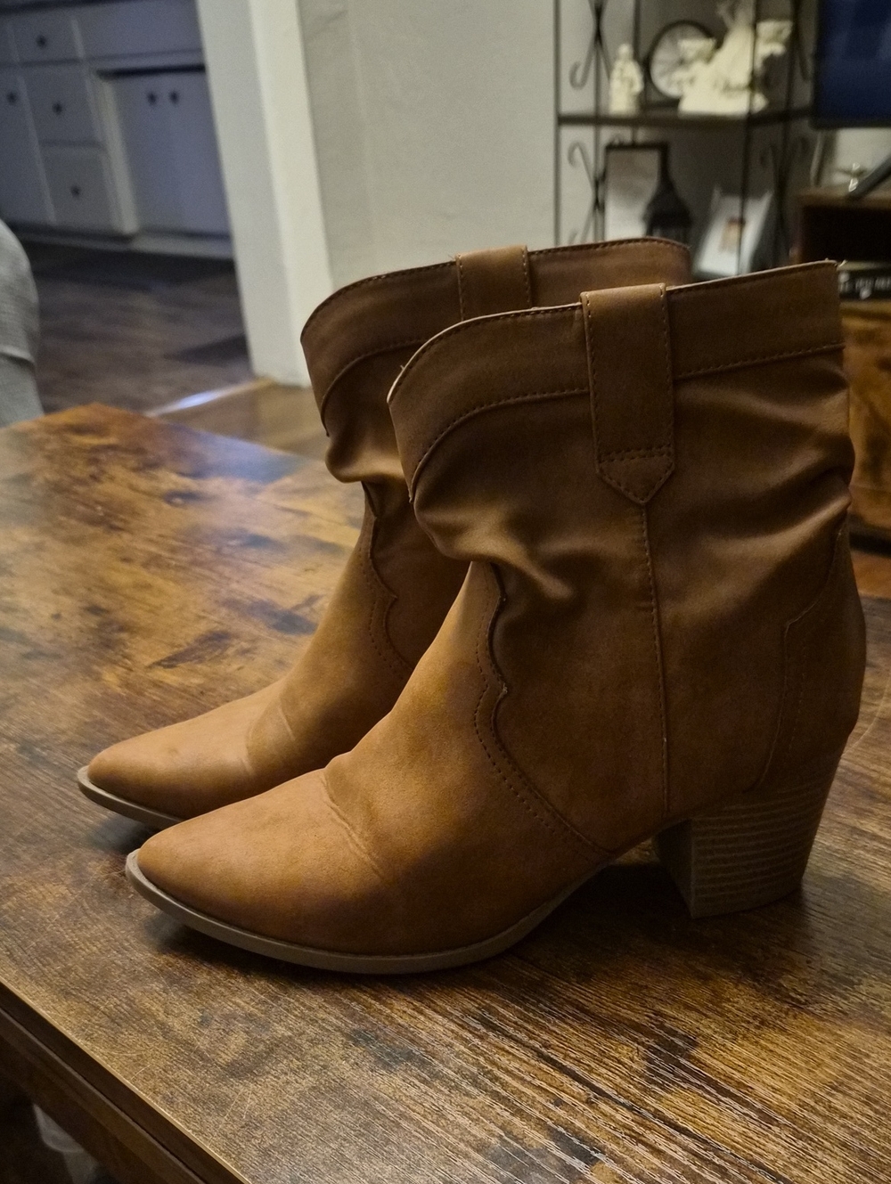 Women's Brown Mid-Heel Western Ankle Boots Sz 10